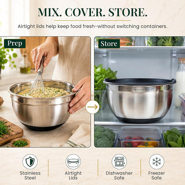 Stainless Steel Mixing Bowls with Airtight Lids Set - Set of 34