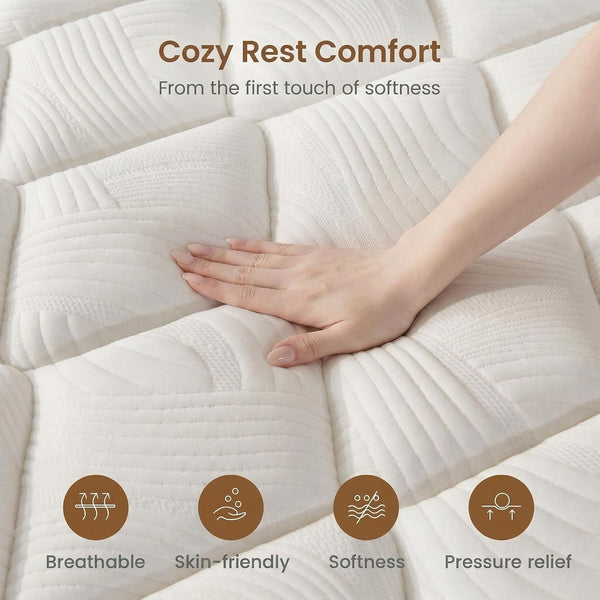 Queen Size Mattress 12 Inch, Hybrid Mattresses Medium Firm Mattress Bed in a Box, Memory Foam and Individual Pocket Springs, Fiberglass Free & Pressure Relief, Certipur-Us, 80"×60"×12"2