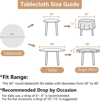 Textured 60 Inch Black Fabric Table Cloth Fits 30'' to 48'' round Table, Faux Linen Water Resistant & Wipeable Circle Tablecloth, Washable for Dinning Kitchen Patio7