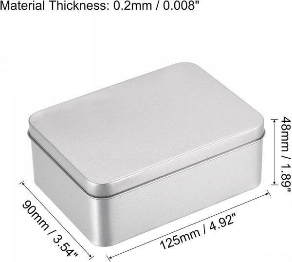 Metal Tin Box, 4.92" X 3.54" X 1.89" Rectangular Empty Tinplate Containers with Lids, Silver Tone, for Home Organizer, Candles, Gifts, Car Keys, Crafts Storage2