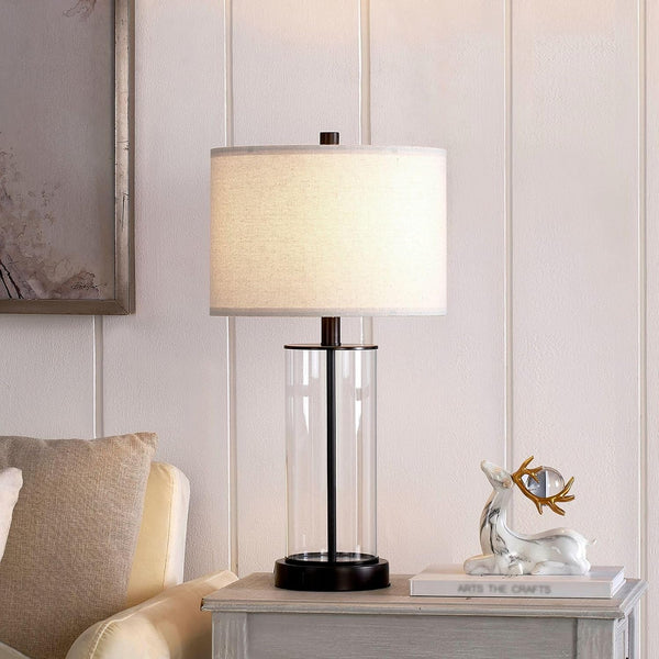 23'' Clear Glass Table Lamp Set of 2 Bedroom Lamps with USB Ports and AC Outlet Living Room Nightstand Lamp Bulbs Included3