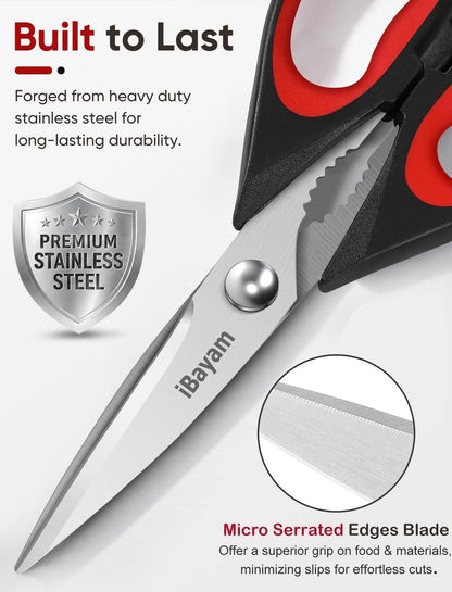 Kitchen Scissors Shears All Purpose Heavy Duty, Protective Sheath | 2-Pack, Ultra-Sharp Stainless Blades, Soft Comfort-Grip, Dishwasher Safe, Cutting Food Cooking Meat Poultry Kitchen Utensils2