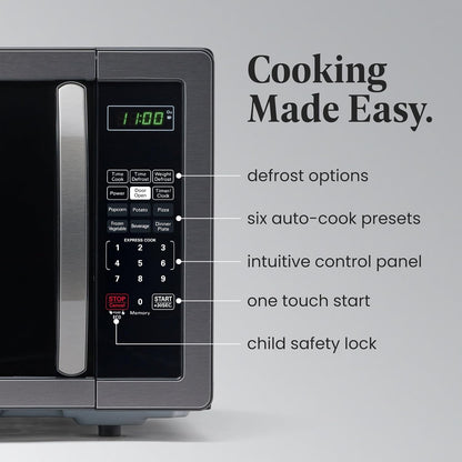 1.1 Cu. Ft. Countertop Microwave Oven – 1000 Watts Power, Auto Cook Settings, Defrost, Easy Clean and Child Safety Lock - Stainless and Black3