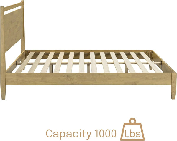 Adept Wooden Bed Frame with Headboard, Solid Wood Foundation with Silent Slats and Wood Central Supports, 1000 Lb Capacity, Effortless Assembly, Queen - Sand8
