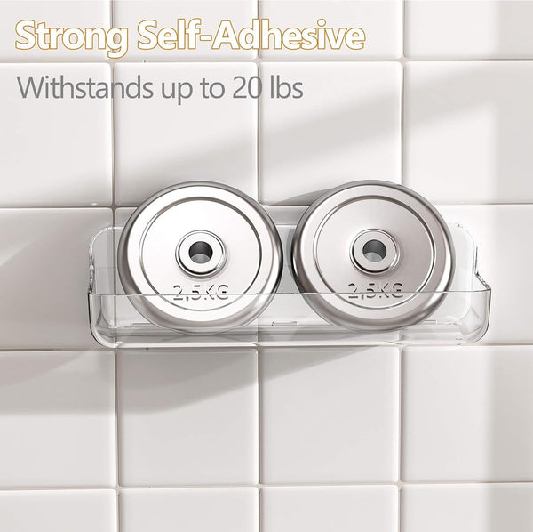 Acrylic Clear Shower Caddy Adhesive Shelf, 2Pc Plastic Shower Organizer with Self Adhesive Tape, No Drilling Wall Mount Shower Shelves for Bathroom Kitchen, Transparent6