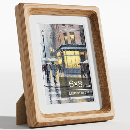 6X8 Picture Frame, Natural Oak Wood Tabletop Picture Frames Matted 5X71