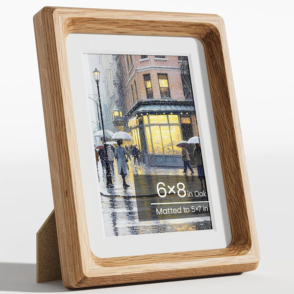 6X8 Picture Frame, Natural Oak Wood Tabletop Picture Frames Matted 5X71