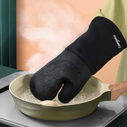Silicone Oven Mitts - 14.6" Heat Resistant Oven Gloves for Baking, Cooking | Extra Long, Non-Slip, Textured Grip, 500°F Heat Resistant, Oven Mitts with Quilted Liner for Grilling, Easy to Clean, Black7