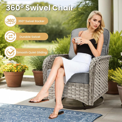 Outdoor Sectional Furniture Set,8 Pieces Wicker Patio Conversation Sets,L Shape All Weather outside Couch Sofa Set with Swivel Chairs Ottoman,Charcoal Gray2