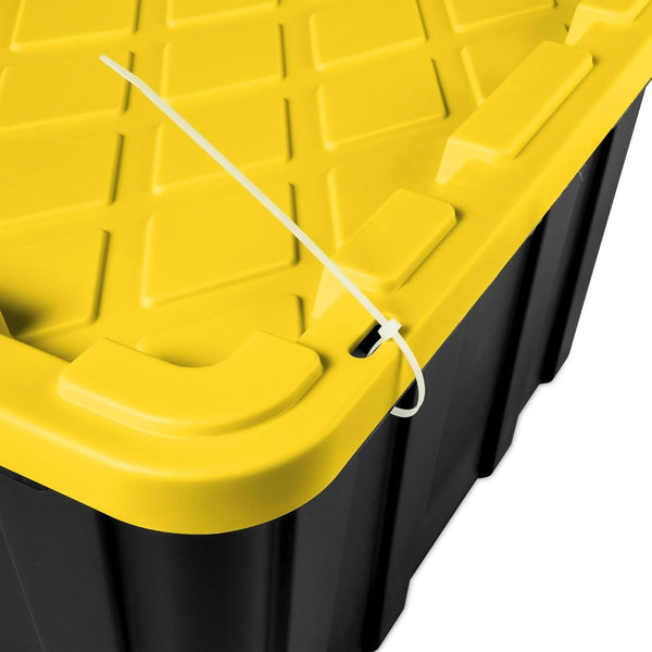 6-Pack 27-Gallon Industrial Totes - Rugged Black & Yellow Plastic Storage Bins with Secure Snap-On Lids, Stackable Design for Garage, Warehouse or Workshop Organization8