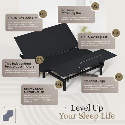 Sven and Son Essential Adjustable Bed Base (Frame) + 14 Inch Hybrid Spring Matt (Medium Soft), Easy Assembly, Head and Foot Lift, Memory Positions, Zero Gravity, Wireless Remote - Queen5