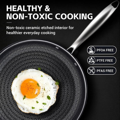 3 Pcs Non Stick Frying Pans Set, 8", 10", 12" Stainless Steel Pans | Skillet and Frying Pans Nonstick, Stay Cool Handle, PFOA/PFAS/PTFE Free, Dishwasher & Oven Safe, Induction Compatible, Black8