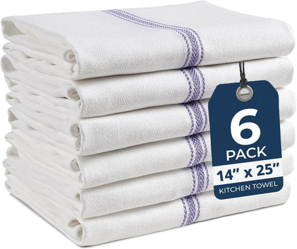 Dish Towels 100% Cotton Absorbent Lint-Free 6 Pack | for Hand Drying and Cleanup, Classic Herringbone Weave, Dish Towels for Kitchen, Quick Drying Cotton - Blue Stripe1