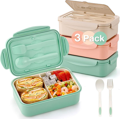 ® 3 Pack Bento Boxes for Adults/Kids, 1100 ML Bento Lunch Box with Spoon & Fork, Lunch Box Containers, Bento Box for Dining Out, Work, Picnic, Bpa-Free, Microwave & Dishwasher Safe1