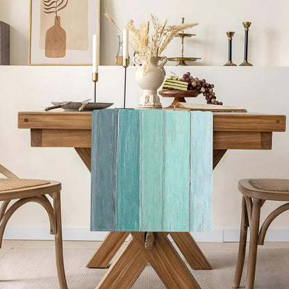 Teal Aqua Stripe Table Runner Beach Coastal under the Sea Party Decoration Summer Pool Beach Home Kitchen Dining Room Table Decor2