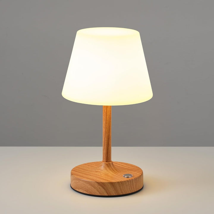 Cordless LED Wood-Grain Small Table Lamp, Waterproof Shower Desk Lamp