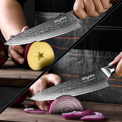 Damascus Chef Knife 8-Inch Sharp Kitchen Knife Japan VG-10 Stainless Steel Ergonomic Color Wooden Handle Luxury Gift Box - with Scabbard4