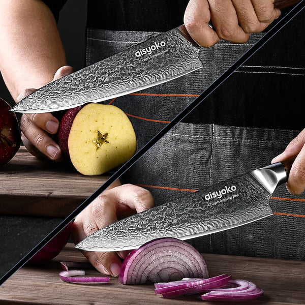 Damascus Chef Knife 8-Inch Sharp Kitchen Knife Japan VG-10 Stainless Steel Ergonomic Color Wooden Handle Luxury Gift Box - with Scabbard4
