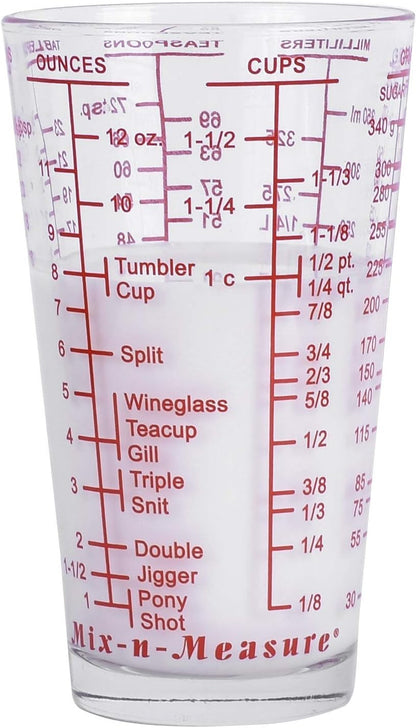Mix N Measure Glass, Multi-Purpose Liquid and Dry Measuring Cup, 6 Units of Measurement, Heavy Glass, Red8
