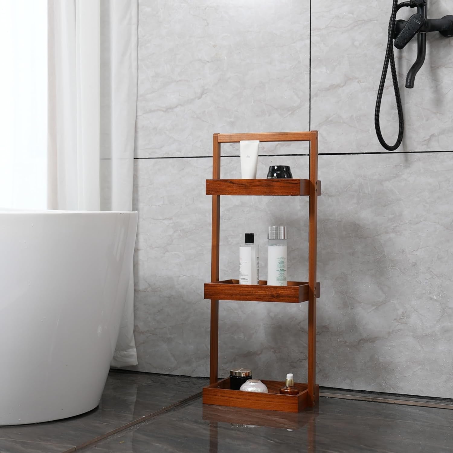 teak-shower-caddy-corner-standing-organizer-shelf-with-handle
