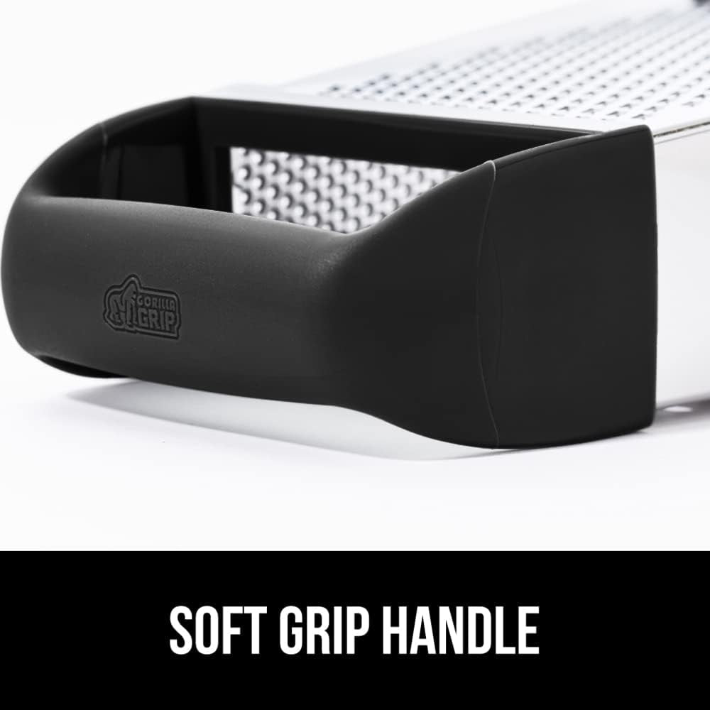 gorilla-grip®-xl-4-sided-stainless-steel-cheese-grater-with-measurement-container-bpa-free-box-grater-slip-resistant-base-grate-hard-parmesan-shred-veggies-zest-citrus-dishwasher-safe-black