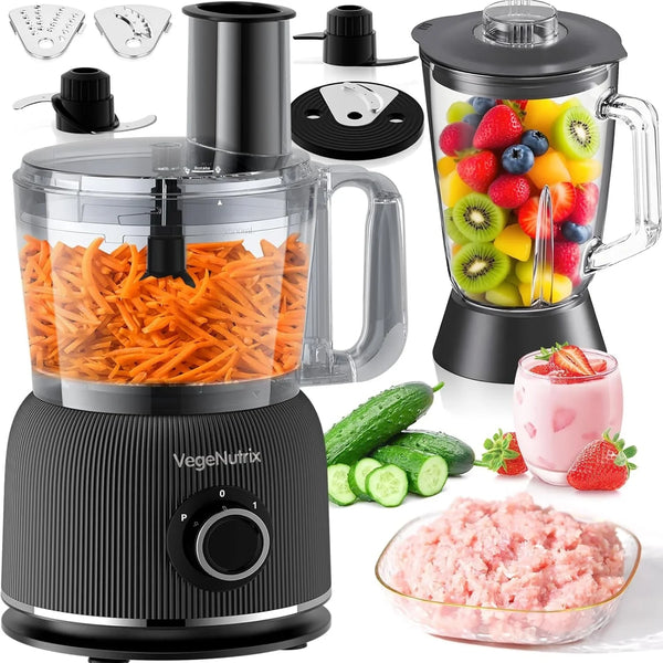 Food Processor and Blender Combo, 88 Oz Food Chopper | Kitchen Appliance for Meat Vegetable and Dough, 70Oz 800W Glass Jar Blender with 2 Speeds and Pulse for Smoothie, Upgrade1