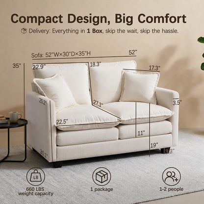52" Loveseat Sofa, Cloud Love Seat Small Couches for Living Room2