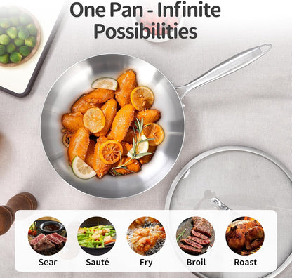 12 Inch Stainless Steel Pan | Tri-Ply | PFOA & PTFE Free Skillet | Fast & Even Heating | Stay-Cool Detachable Handle | Dishwasher and Oven Safe | Induction Ready | for Modern Home Kitchens5