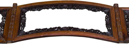 Antique Ci Xi Chinese Canopy Bed, Red with Carved Panels3