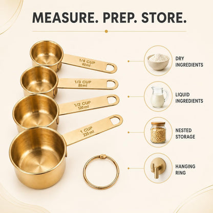 Stainless Steel Metal Measuring Cups, Gold Finish3