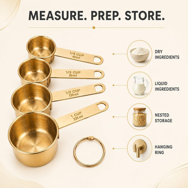 Stainless Steel Metal Measuring Cups, Gold Finish3