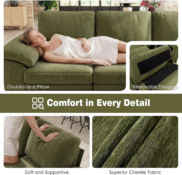 86" Modular Sectional Sofa with Pull Out Bed, 5-Seater L Shaped Sectional Sleeper Couch with Storage, Chenille Convertible Couches for Living Room, Apartment (Green)8