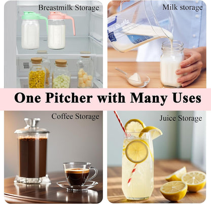 Mason Jar Pitcher, 32 Oz Glass Milk Pitcher, Wide Mouth & Leakproof Glass Pitcher with Lid for Milk, Sun Tea, Juice, Cold Brew Coffee and Drinks2