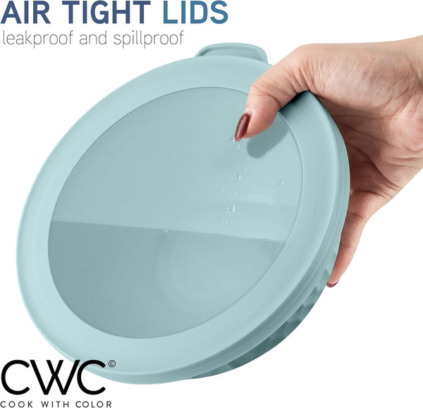 Mixing Bowls with Lids - 12 Piece Plastic Nesting Bowls Set Includes 6 Prep Bowls and 6 Lids, Microwave Safe Mixing Bowl Set, Blue Embossed7