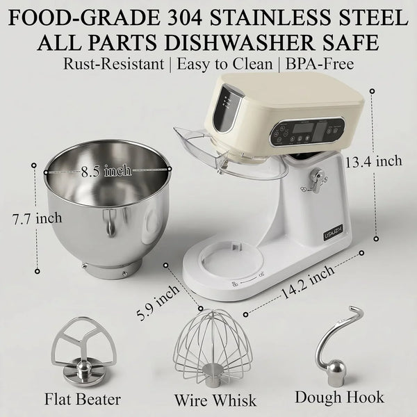 5.3 Qt Tilt-Head Stand Mixer, 9-Speed Electric Food Mixer | 9-Speed Control, Stainless Steel Bowl, Dough Hook Whisk Flat Beater, Splash Guard, Easy Clean, for Home Baking, Almond Cream5