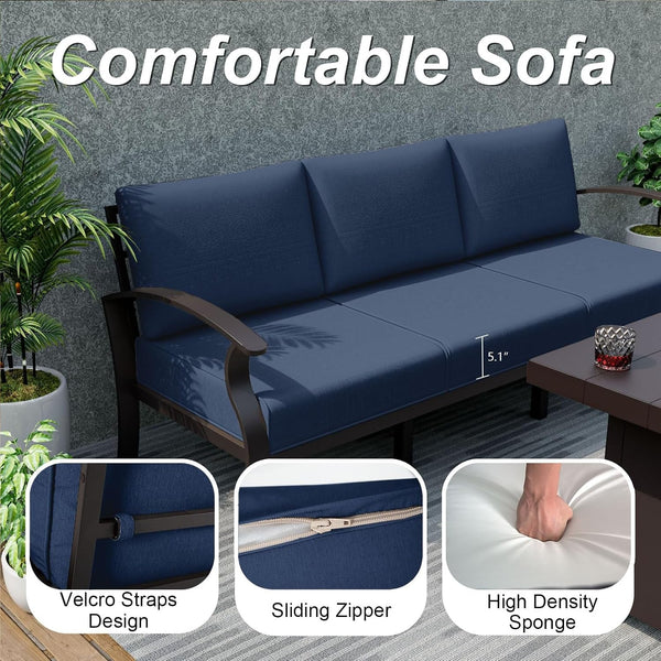 Aluminum Patio Furniture Set with Coffee Table Rectangular, 7-Seat Outdoor Sectional Furniture W/Swivel Chairs, Patio Conversation Set for Porch, Backyard, Poolside-Dark Blue4