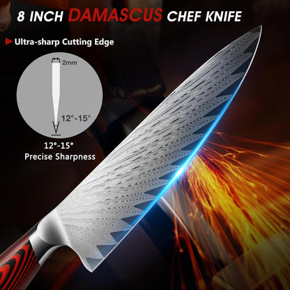 Damascus Chef Knife, 8" Professional Japanese Kitchen Knife & G103