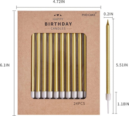 Gold Long Thin Metallic Birthday Candles, Cake Candles, Birthday Parties, Wedding Decorations, Party Candles, Cake Decorations4
