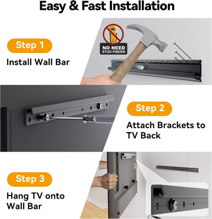 Studless TV Wall Mount for 32-75 Inch Tvs, Low Profile, No Drill | No Stud Drywall TV Mount Holds up to 150 Lbs, Easy to Install for Bedroom Living Room, Includes Level & Mounting Hardware6