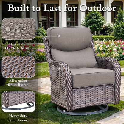 Luxury High Back Outdoor Furniture with 6-Inch Extra Thick Cushions, Patio Furniture Set with Swivel Chairs, 7 PCS Wicker Conversation Set for Yard, Deck, Poolside, Brown/Grey6