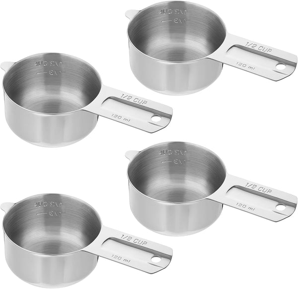 4 Pack 1/2 Cup Stainless Steel Measuring Cup 120 Ml | 120 Cc | 4 Oz Metal Measuring Cups with Handle Kitchen Cooking Gadgets Rice Measurings Cups for Wet and Dry Ingredients1