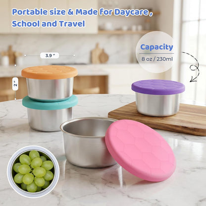 6-Pack 8Oz Stainless Steel Snack Containers for Kids, Leakproof3