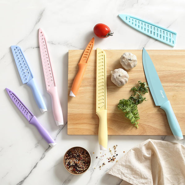 Knife Set, 13 PCS Colorful Kitchen Knives Set with 6 Blade Guards | Stainless Steel Blades, Ceramic Nonstick Coating, Rust-Resistant, Non-Slip, Dishwasher Safe, House Warming Gifts New Home5