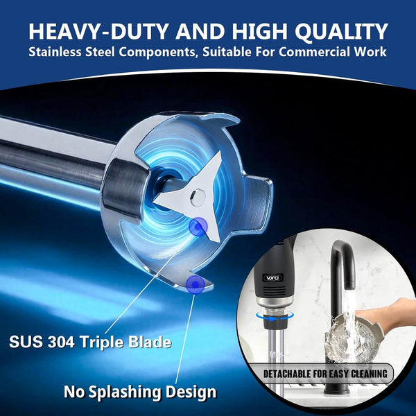 500W Commercial Immersion Blender, 16" SUS 304 Removable Shaft, Heavy Duty Power Hand Mixer with Variable Speed 6000-20000RPM, Professional Electric Stick Blender for Restaurant Kitchen Use.4