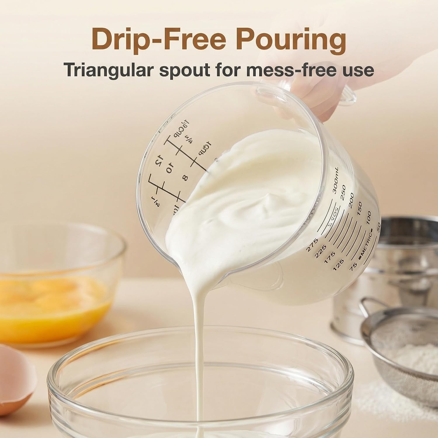 bpa-free-plastic-measuring-cup-300ml-1-cup-clear-with-dual-ml-cup-marks-heat-resistant-0-176-f-v-shaped-spout-for-drip-free-pouring-comfort-grip-handle-for-baking-cooking