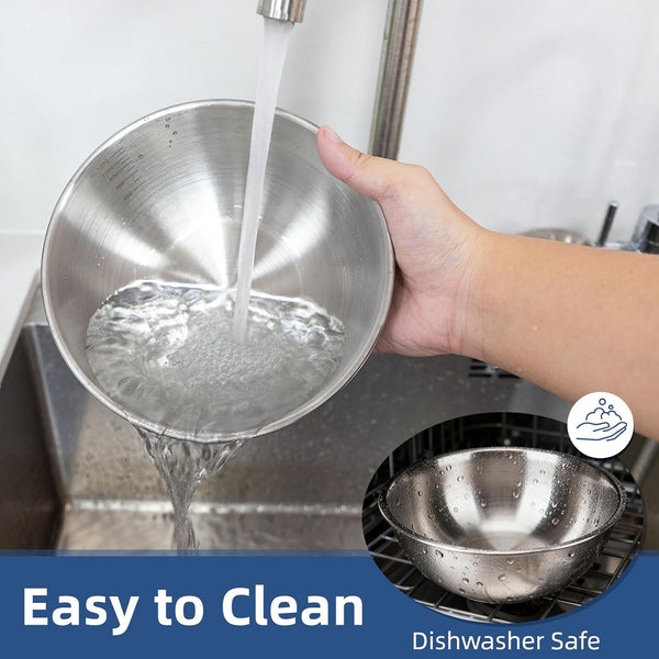 3-Set Stainless Steel Mixing Bowls Set (0.74, 1.26 & 2.2 Qt) | Metal Bowl Sets with Measurement Marks, Dishwasher Safe & Stackable - Perfect for Baking, Salad Making, Meal Prep and Kitchen Use5