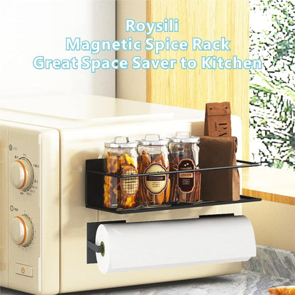 Magnetic Spice Rack for Refrigerator, Magnetic Fridge Shelf for Kitchen, Magnetic Shelf for Fridge Space Saving Black 4 Pack with Magnetic Paper Towel Holder7