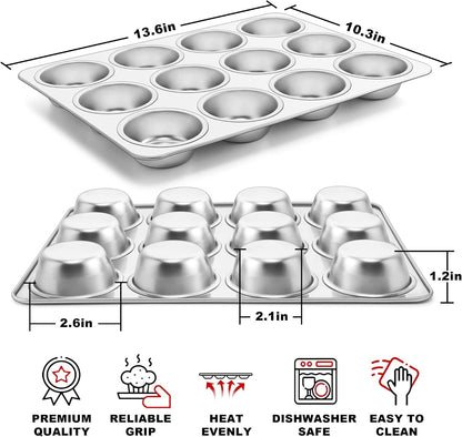 12-Cup Muffin Pan, Stainless Steel Muffin Tin | Metal Cupcake Baking Pan for Oven, Regular Size & Non Toxic, Easy Clean & Dishwasher Safe2