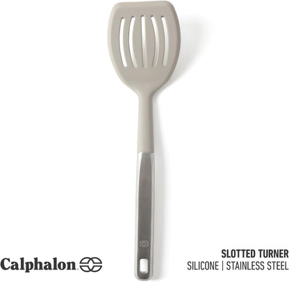 Calphalon Prime Slotted Turner, Kitchen Flipping Spatula, Slotted Spatula with Silicone Head and Stainless Steel Handle, Heat Resistant Nonstick Cookware for Flipping and Draining (Taupe)2