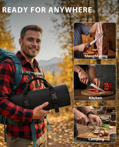 5 PCS Chef Knives with Roll Bag, Sharp Stainless Steel Kitchen Knife for Cutting Meat, Fruits & Vegetables, Practical Gifts Knife Set for Women Men Cooking Lovers8